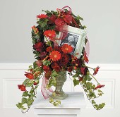 Crimson Wreath w/ Ceramic Urn and Framed Picture
