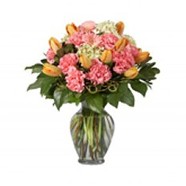Carnations and Tulips in a Glass Urn