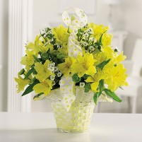 Get Well Cheery Yellow Alstromeria Basket