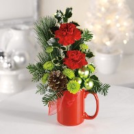 Holiday Mug with Pine, Holiday Accents, and Ornaments