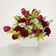 Lovely Cut Flowers in a White Basket