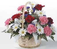 Valentine's Day Basket of Roses, Mums, and Daisies